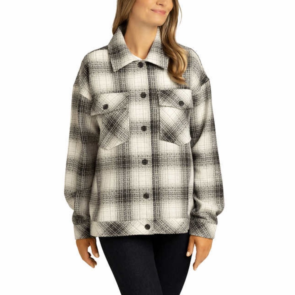NWT Ivory Gray Plaid Mid-Heavyweight Shacket/Jacket
